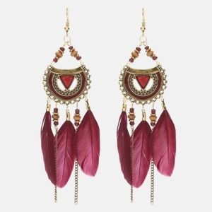 🦋 Tassel Vintage Water Drops Beaded Feather Earrings